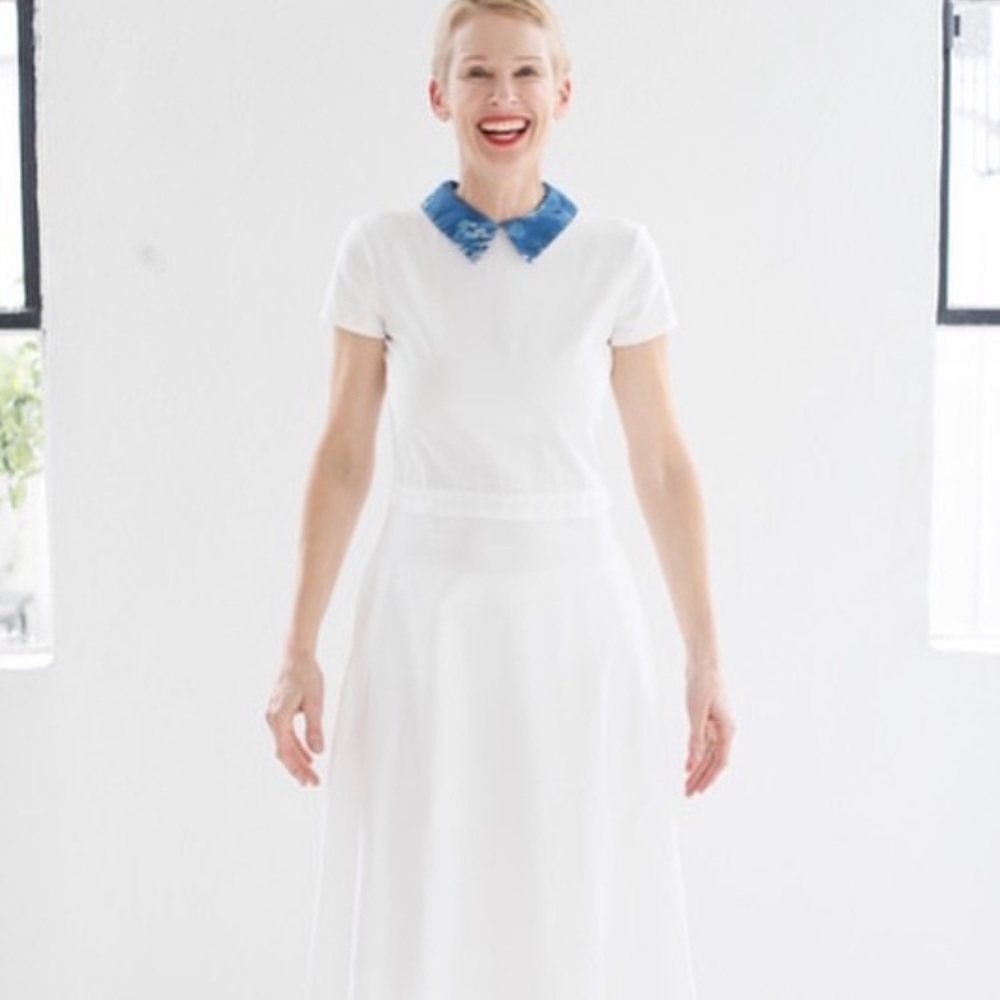 The Hazel Brown Collective | White Dress with Blue Collar